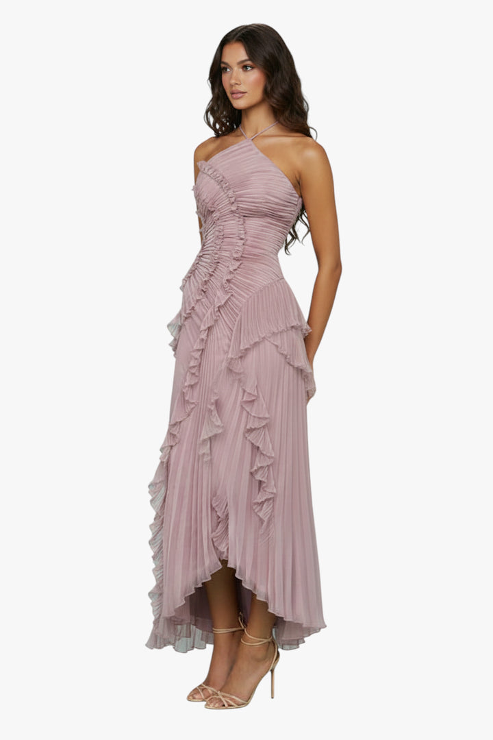 Women’s Wedding Dress with Ruffles and Halterneck