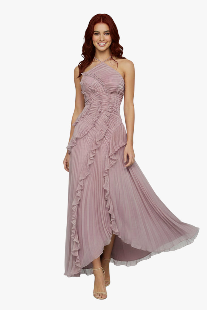 Women’s Wedding Dress with Ruffles and Halterneck